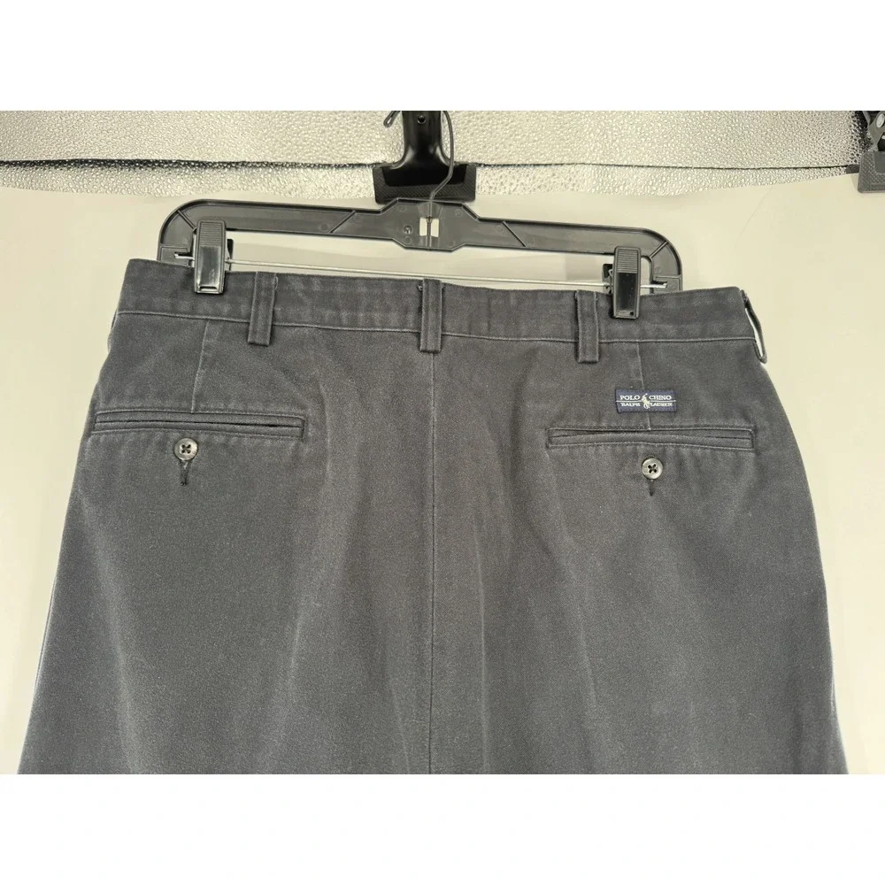 Polo Ralph Lauren Andrew Pants Mens Size 35x32 Black Vintage Baggy Pleated Chino